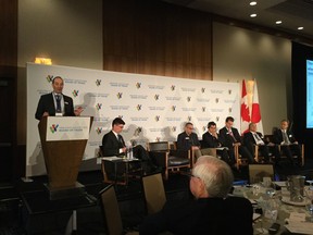 Miklos Dietz (speaking), the director of McKinsey & Co., at the Japan-Canada Chambers Council joint symposium at the Fairmont Pacific Rim on March 21.