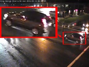Surrey RCMP released these images of a grey 2010-11 Honda CRV suspected in a fatal hit and run on March 14.