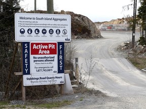 Main entrance to the South Island Aggregates site, an aggregate supplier on Vancouver Island.