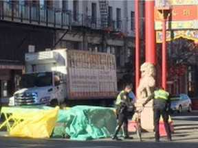 Victoria city police investigate a traffic accident that left a cyclist dead on Tuesday, March 29, 2016.