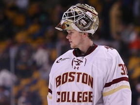 Thatcher Demko is expected to sign an entry-level deal with the Canucks and start his pro career in Utica next fall. (Getty Images).