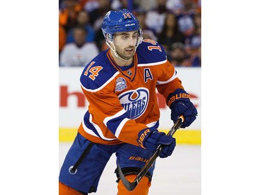 Jordan Eberle #14 of the Edmonton Oilers skates against the Vancouver Canucks on April 6, 2016 at Rexall Place in Edmonton, Alberta, Canada. The game is the final game the Oilers will play at Rexall Place before moving to Rogers Place next season. (Photo by Codie McLachlan/Getty Images)