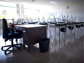 An empty classroom is shown in Vancouver on Sept. 5, 2014.
