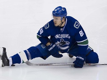 Nikita Tryamkin stretches during a pre game skate last season.