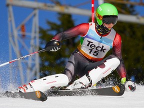 Christian Callaghan racing on the slopes at Grouse Mountain in early March 2016. Callaghan is one of 18 skiers from across the country to be named to the Team Canada squad for Whistler Cup.