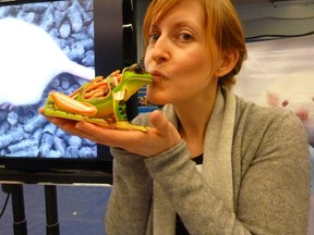 Dr Elisabeth Ormandy, executive director of The Animals in Science Policy Institute, with the 3-D Vision Frog Anatomy Model that offers high school students an alternative to dissection.