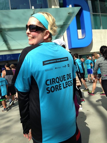 A runner heads in to BC Place for post-run rehydration.