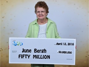 June Bergh from Kelowna is $50 million richer after winning the Lotto Max jackpot on the April 8, 2016 draw.