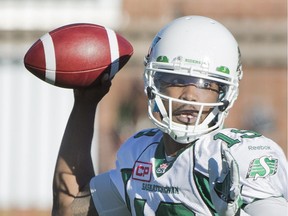 Quarterback Keith Price gets set to unload a pass for the Saskatchewan Roughriders during a CFL game against the Montreal Alouettes last November in Montreal.