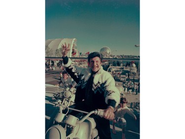 Liberace looking fabulous atop the Highway 86 sculpture at Expo 86 in Vancouver