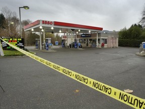 FILE — Scene at 248 Ave. and Dewdney Trunk Road in Maple Ridge on March 8, 2005 where gas station attendant Grant De Patie, 24, was killed when he tried to prevent a car from leaving without paying for gas.