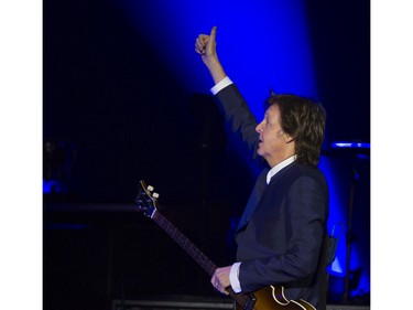 ** ONE  TIME USE ONLY ** THE VANCOUVER SUN / THE PROVINCE ** EDITORIAL USE ONLY REGARDING THE SHOW. ** NO ARCHIVING ** NO RESALES ** NO REPRINTS ** NO MERCHANDIZING ** VANCOUVER April 19 2016. Paul McCartney gestures to the crowd as he walks on stage at Rogers Arena, Vancouver April 19 2016.( Gerry Kahrmann  /  PNG staff photo)  ( For Prov / Sun Entertainment )  00042656B Story by Franois Marchand ** ONE  TIME USE ONLY ** THE VANCOUVER SUN / THE PROVINCE ** EDITORIAL USE ONLY REGARDING THE SHOW. ** NO ARCHIVING ** NO RESALES ** NO REPRINTS ** NO MERCHANDIZING ** [PNG Merlin Archive]
