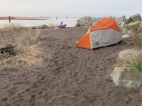 Camping at the mouth of the north arm of the Fraser River.