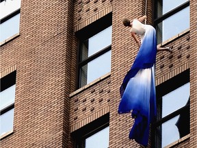 Rehearsing for a television cosmetics commercial, Aeriosa Dance Centre acrobat Georgina Alpen swooped back and forth on a slender rope beside the Marine Building’s 12th floor.