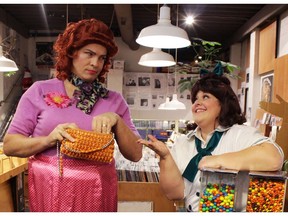 Roger Watts, left, plays Edna Turnblad in Hairspray, while Danielle Lemon is Tracy Turnblad.