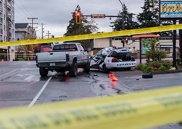 A Westshore RCMP cruiser was involved in a fatal crash on the morning of Tuesday, April 5, 2016, at Peatt Road and Goldstream Avenue in Langford.