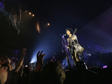 Prince performs onstage during his "HitnRun" tour at Bell Centre on May 23, 2015 in Montreal, Canada.