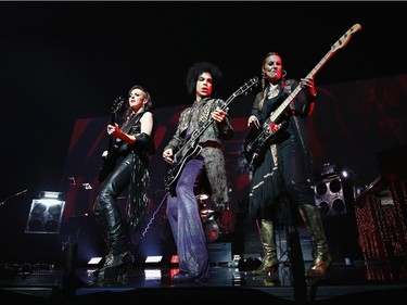 Prince performs onstage with 3RDEYEGIRL during his "HitnRun" tour at Bell Centre on May 23, 2015 in Montreal, Canada.