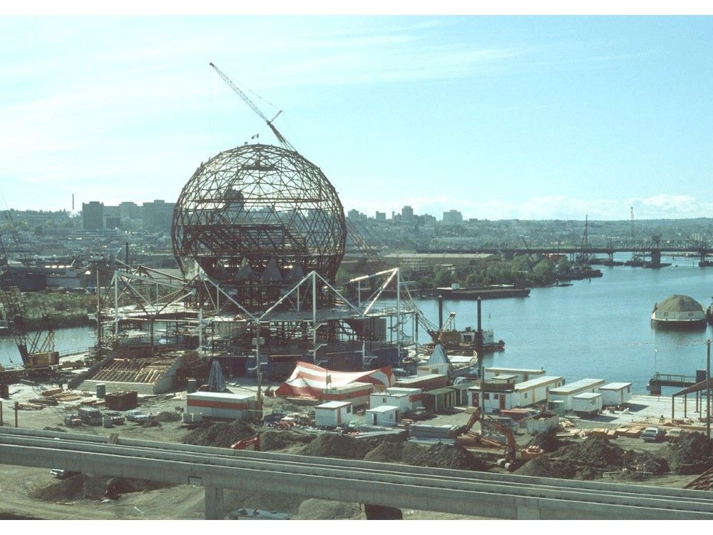 Science World as it was being built as the Expo Centre for Vancouver's Expo '86. 