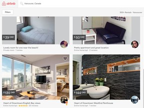 A sample of available Airbnb rentals in Vancouver last April.