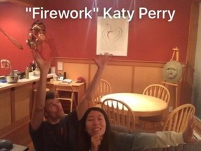 Screengrab from Instagram video of Vancouver Mayor Gregor Robertson and girlfriend Wanting Qu singing Katy Perry's "Firework"