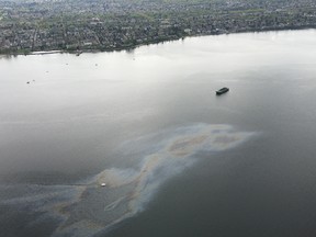 The Coast Guard is on the scene of an oil spill in English Bay April 15, 2016.