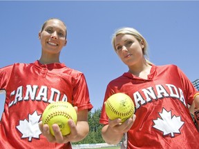 Lauren Bay Regula, left, and Danielle Lawrie pose for a photo during media day at Softball City prior to a tournament at the South Surrey complex in 2008.