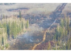 The 3,000-hectare Beatton Airport Road wildfire burning in the Peace region damaged a 138,000-volt BC Hydro transmission line on Monday, April 18, 2016, causing a power outage to about 2,800 customers north of Fort St. John in the communities of Prespatou, Milligan Creek, Charlie Lake, Montney and Upper Halfway.