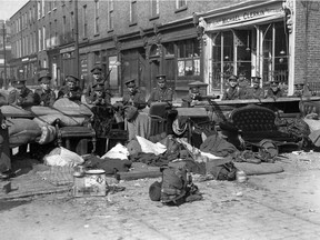 The Easter Rising 1916. British troops manning a barricade in Dublin.