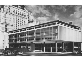 The new Vancouver Public Library main branch at 750 Burrard Street, designed by architect Doug Simpson of Semmens & Simpson. Photo ran April 2, 1955. Vancouver Sun [PNG Merlin Archive]