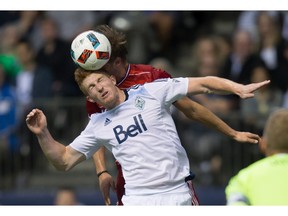 Vancouver Whitecaps centre-back Tim Parker goes for a header last Saturday against Dallas.