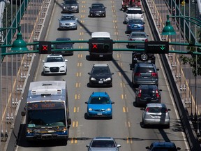 The federal government announced today that B.C. will get $460 million in transit funding over the next three years to push ahead with promises made during the Liberal election campaign. A transit bus crosses over the Lions Gate Bridge from North Vancouver into Vancouver, on Thursday July 2, 2015. THE CANADIAN PRESS