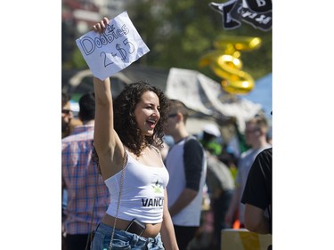 A seller advertises at the annual 4:20 marijuana event held at it's new location, Sunset Beach, Vancouver April 20 2016.