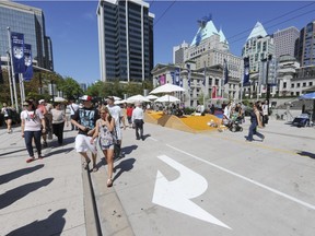 Robson Street was closed for two years between Howe and Hornby for reconstruction of Robson Square and reopened in 2011. Now the City plans to close the block permanently.