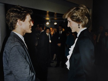 Princess Dianna (r) meets local singer/musician Bryan Adams after a concert backstage after an evening Expo 86 concert.