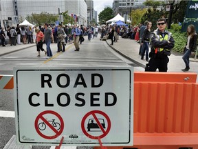 The 800-block Robson Street, closed to vehicle traffic.