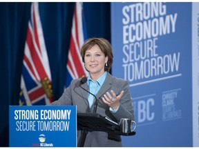 BC Liberal leader and Premier Christy Clark campaigns during the 2013 provincial election. Her party out-fundraised the NDP at a rate of three to one in 2015.
