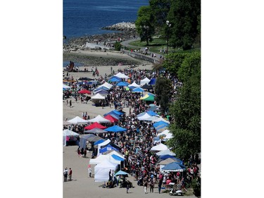 The 4/20 event at Sunset Beach as seen from the Burrard Bridge in Vancouver, B.C., April 20, 2016.