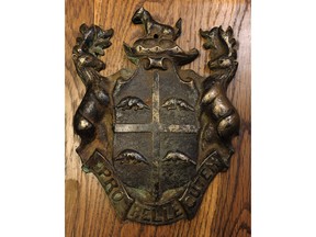 A brass Hudson's Bay Company crest was done for a trading post in northern British Columbia, probably in the 19th century.