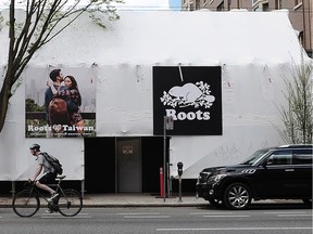 Signage in Vancouver indicating the start of the 'Roots loves Taiwan' campaign to celebrate the brand's unexpected success in the Asian market.