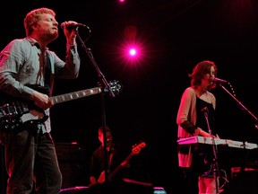 The New Pornographers, A.C. Newman, left, and Kathryn Calder perform at Brockton Point in 2011.