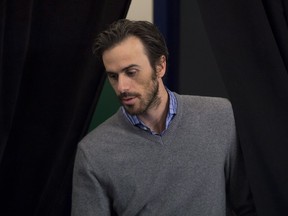 Vancouver Canucks goalie Ryan Miller arrives for the team’s end-of-season players’ news conference at Rogers Arena on Monday.