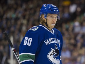 Vancouver Canucks centre Markus Granlund during a break in play during a March 1, 2016 NHL game at Rogers Arena.