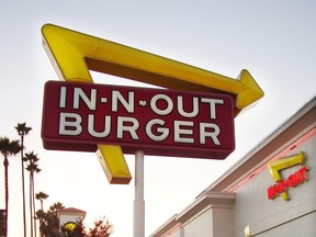 The iconic In 'n' Out Burger restaurant on Sunset Boulevard in Hollywood, Calif.