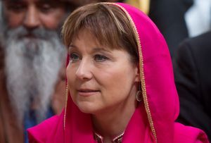 B.C. Premier Christy Clark looks on during a ceremony at the Khalsa Diwan Society Sikh Temple before the annual Vaisakhi parade in Vancouver on Saturday, April 16, 2016. 