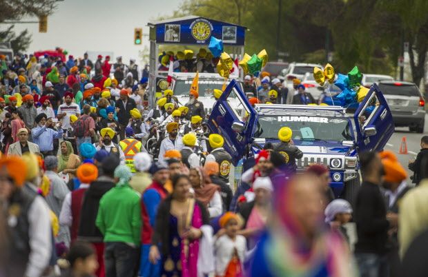 Thousands of people watched the 2016 Vaisakhi Parade in Vancouver, BC. April 16, 2016.