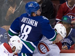 Jake Virtanen returns from a two-game suspension Monday for his late, blind-side hit on Roman Polak. — Getty Images