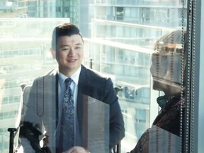 A shot from a new web reality show about Vancouver real estate agents. The title translates loosely as Gold Broker.