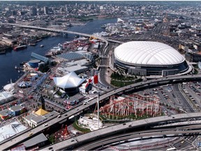 The Expo 86 fairgrounds on the north bank of False Creek, Vancouver