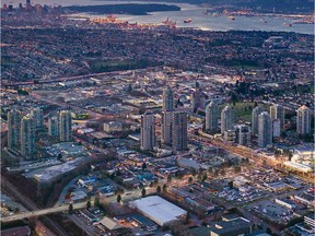 An aerial view shows the density of Burnaby in Metro Vancouver.